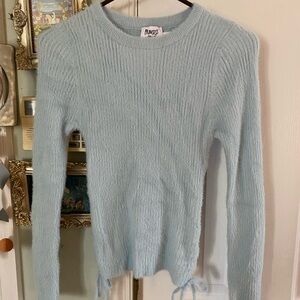 Princess Polly Size L/XL Light Blue Fuzzy Scrunch Crop Sweater Long Sleeves